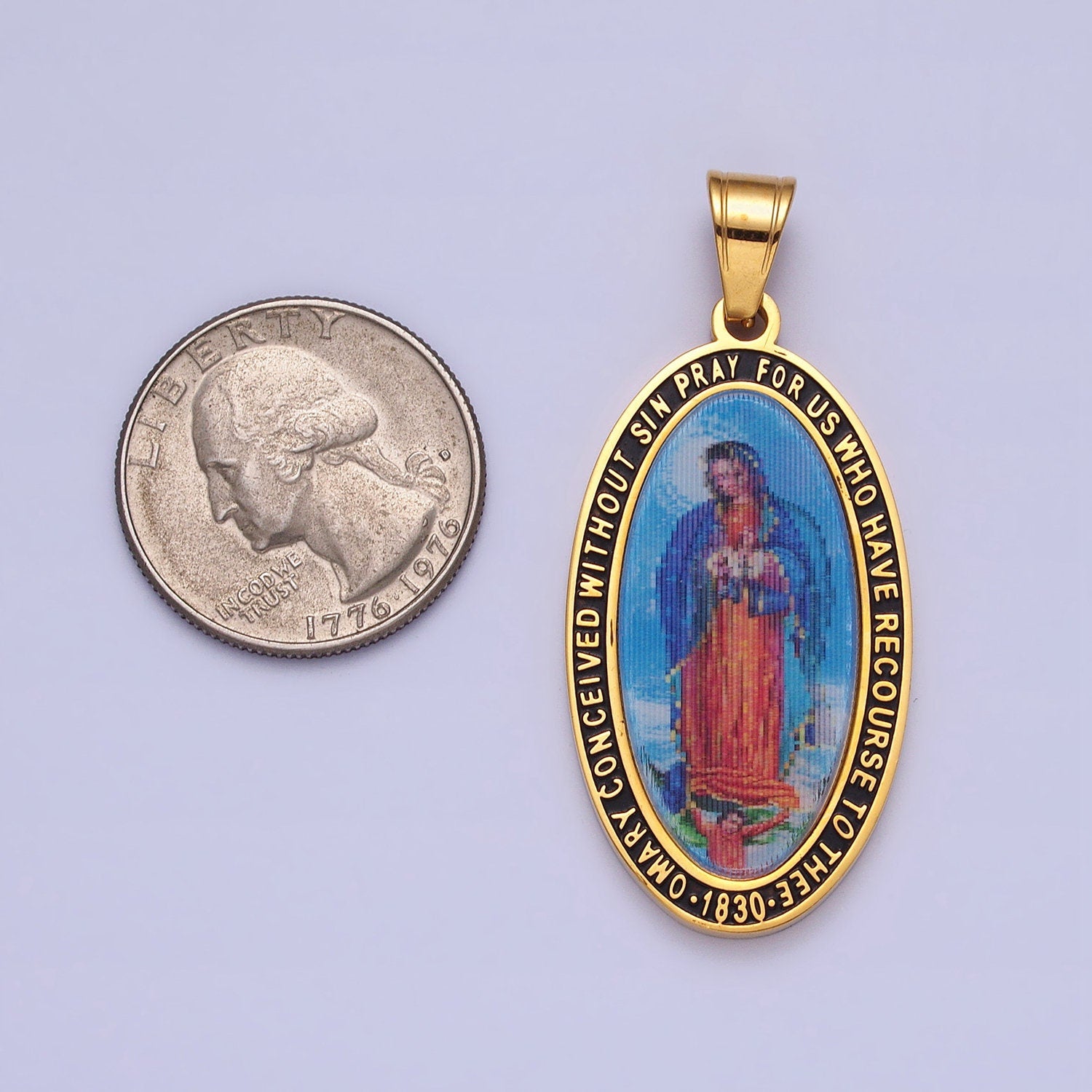 Stainless Steel Gold Our Lady of Guadalupe Gold Virgin Mary Necklace Pendant Catholic Religious Jewelry Making Supply J773