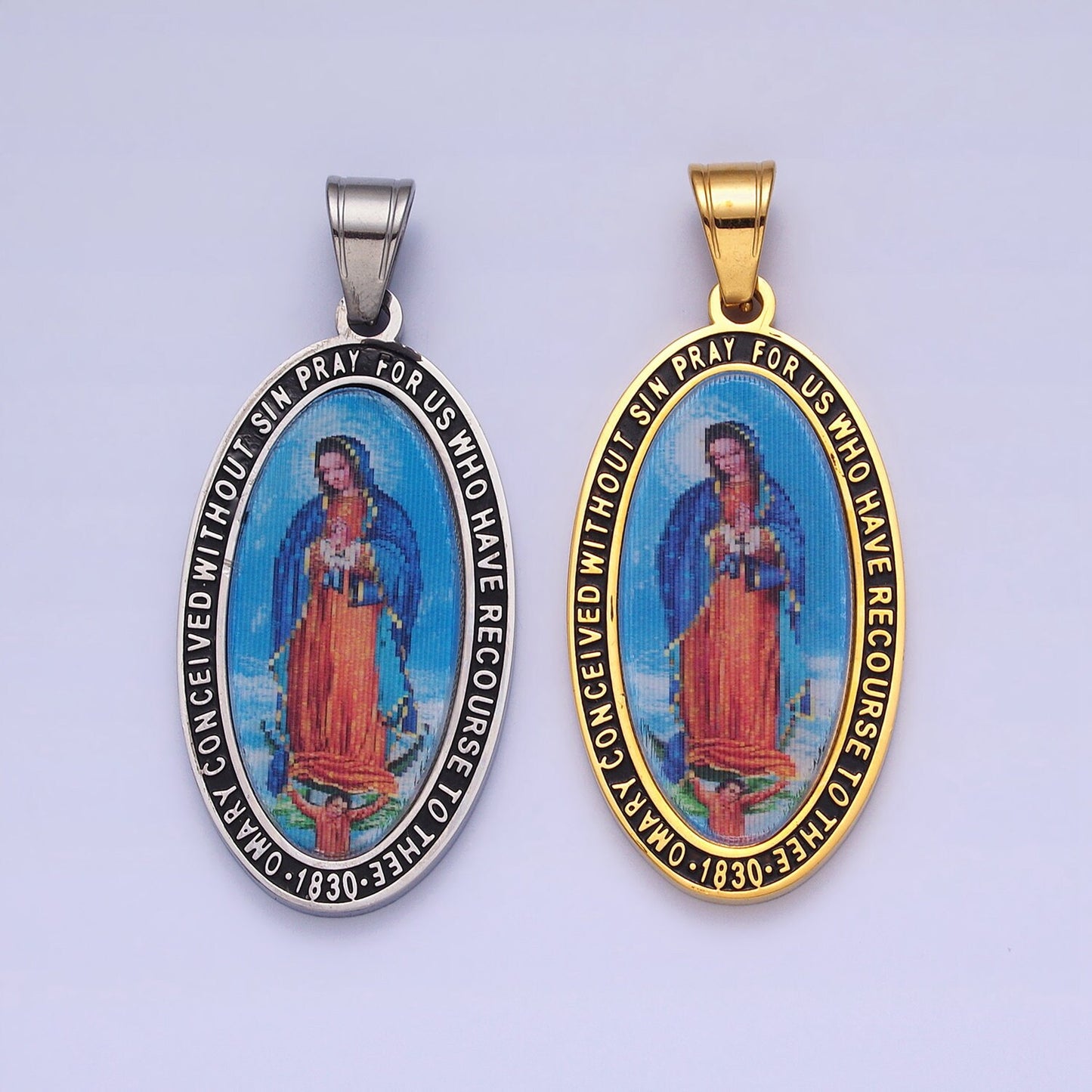 Stainless Steel Gold Our Lady of Guadalupe Gold Virgin Mary Necklace Pendant Catholic Religious Jewelry Making Supply J773