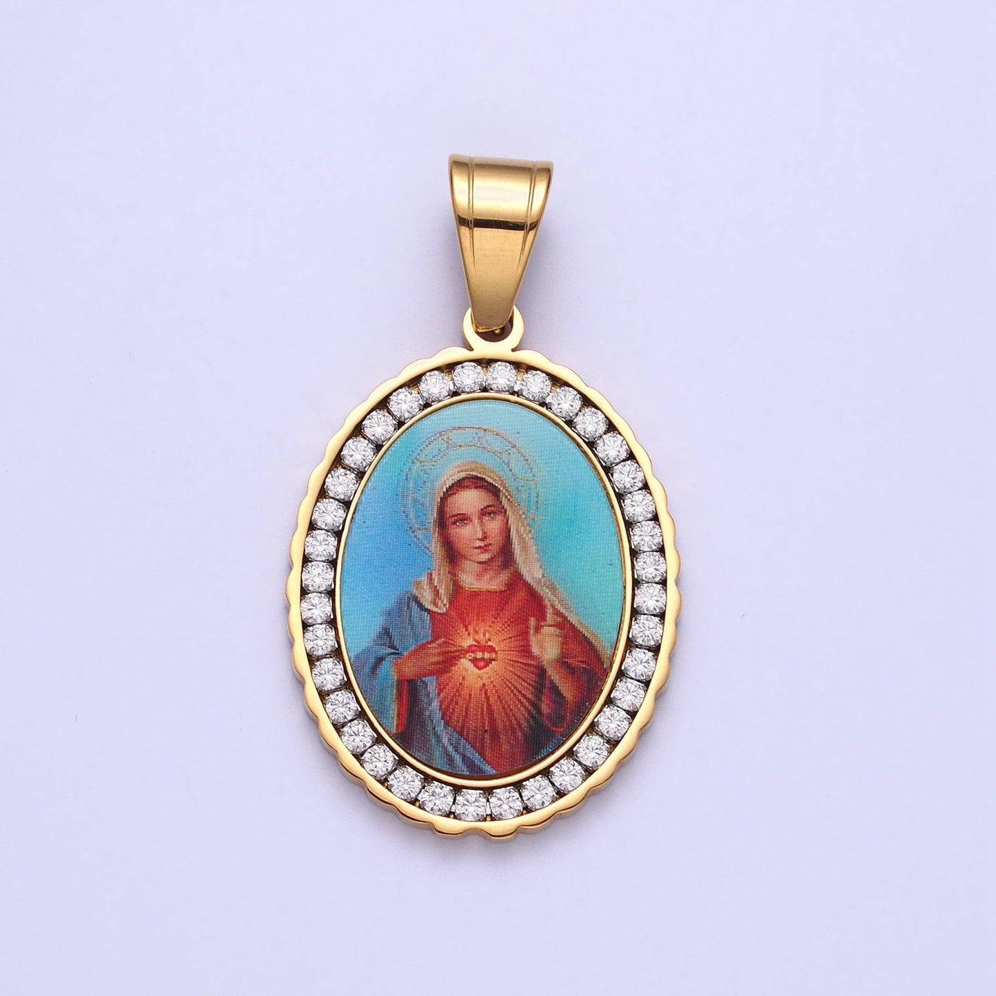 CZ Stainless Steel Gold Our Lady of Guadalupe Charm Virgin Mary Necklace Pendant Catholic Religious Jewelry Making Supply J778