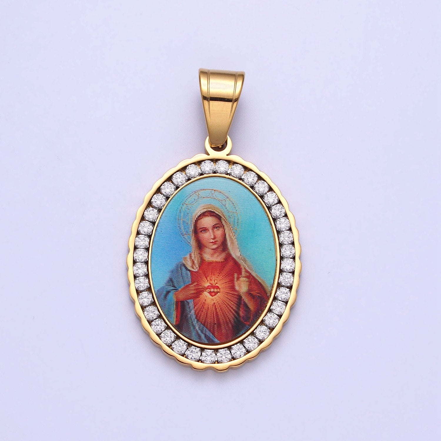 CZ Stainless Steel Gold Our Lady of Guadalupe Charm Virgin Mary Necklace Pendant Catholic Religious Jewelry Making Supply J778