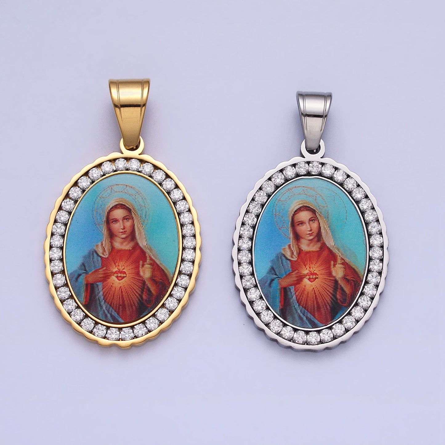 CZ Stainless Steel Gold Our Lady of Guadalupe Charm Virgin Mary Necklace Pendant Catholic Religious Jewelry Making Supply J778