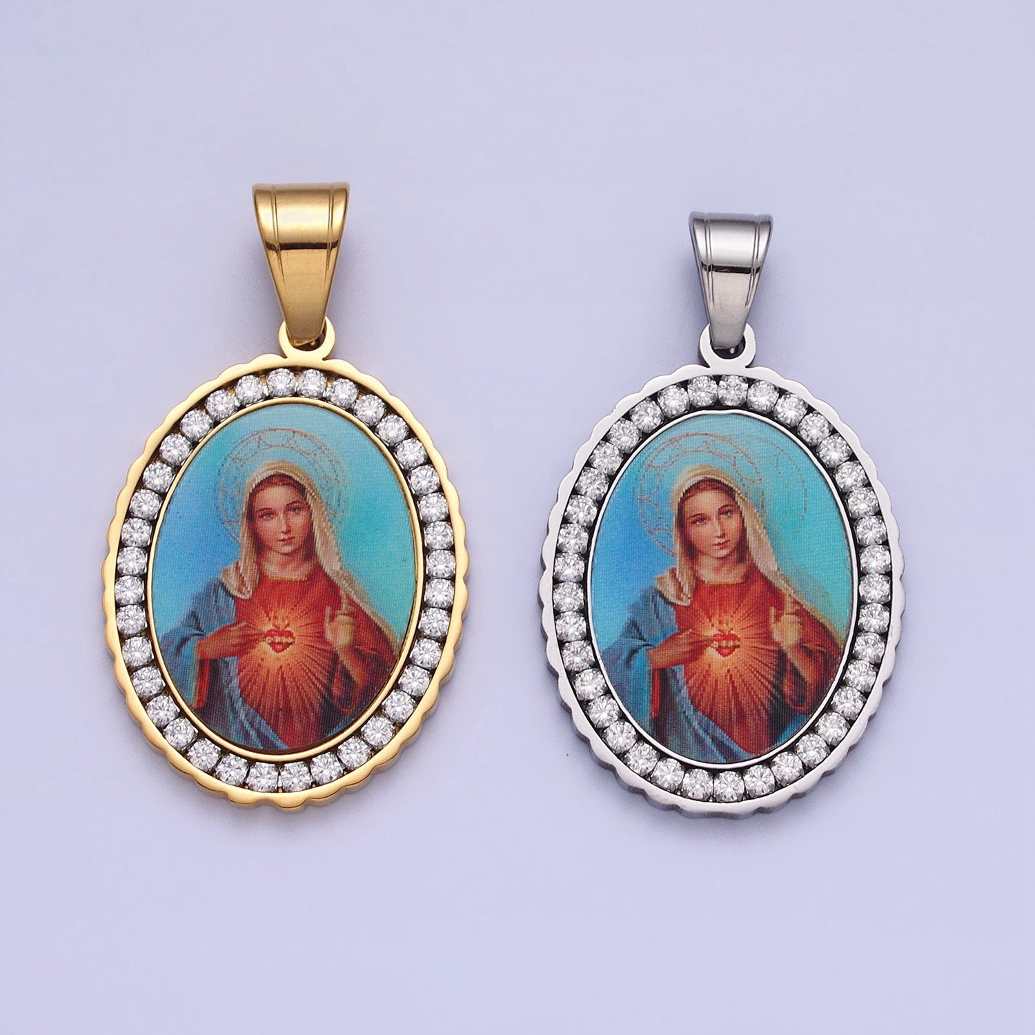 CZ Stainless Steel Gold Our Lady of Guadalupe Charm Virgin Mary Necklace Pendant Catholic Religious Jewelry Making Supply J778