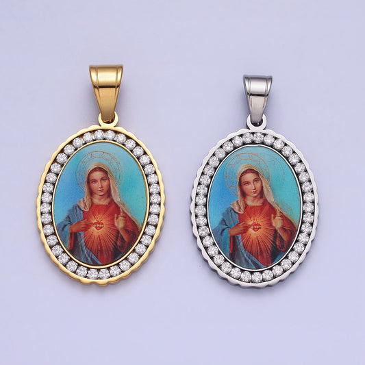 CZ Stainless Steel Gold Our Lady of Guadalupe Charm Virgin Mary Necklace Pendant Catholic Religious Jewelry Making Supply J778