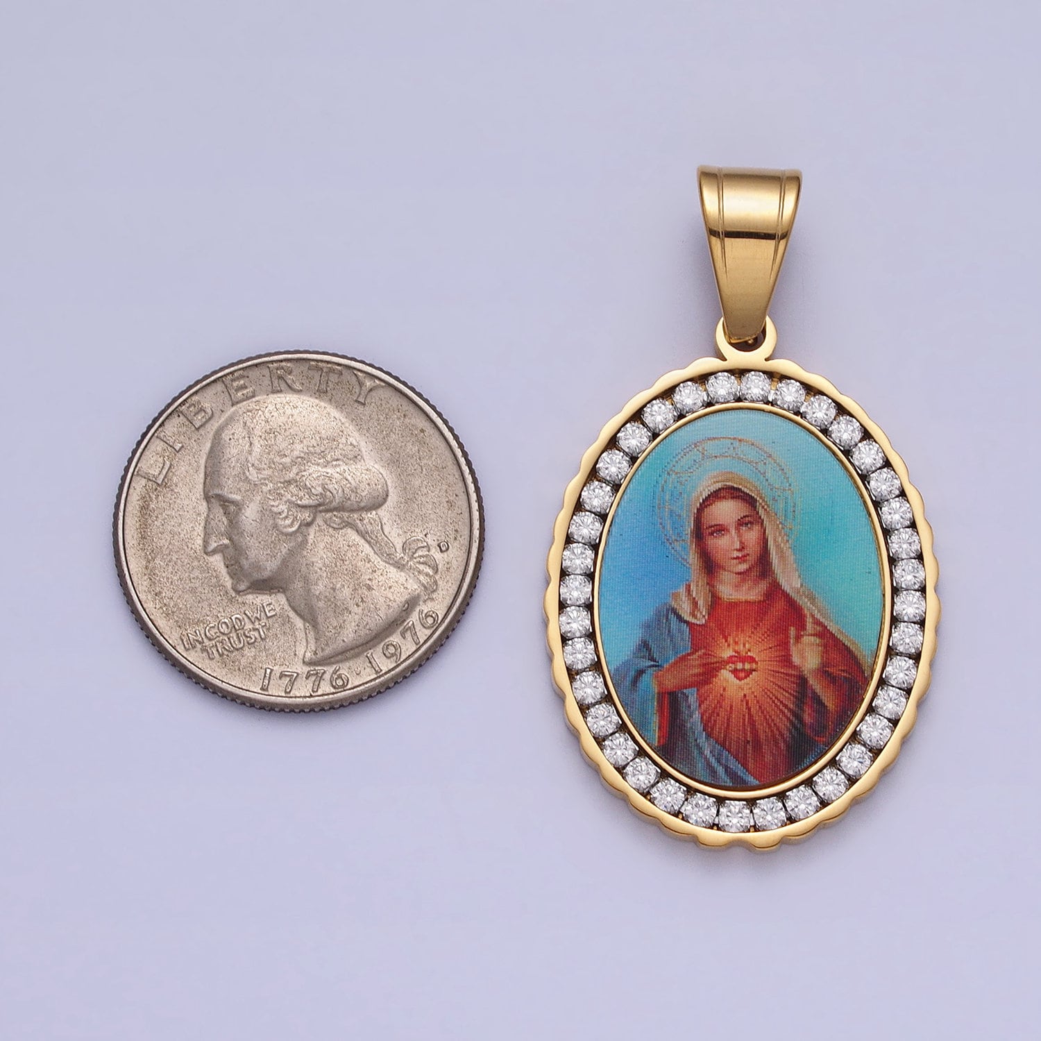 CZ Stainless Steel Gold Our Lady of Guadalupe Charm Virgin Mary Necklace Pendant Catholic Religious Jewelry Making Supply J778