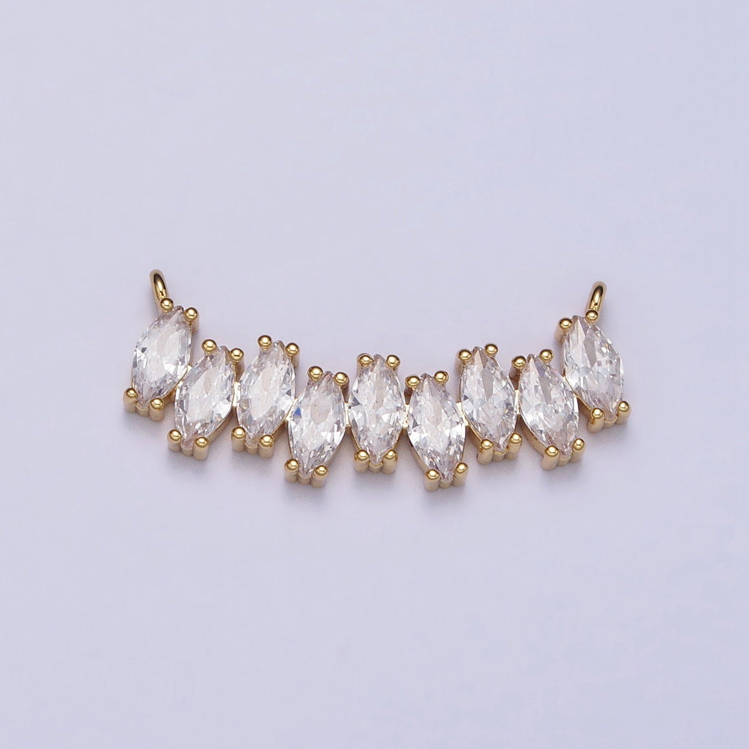 Short Gold, Silver Clear CZ Marquise Cubic Zirconia Curved Lined 22.5mm Link Connector for Necklace Bracelet Component | Y-810