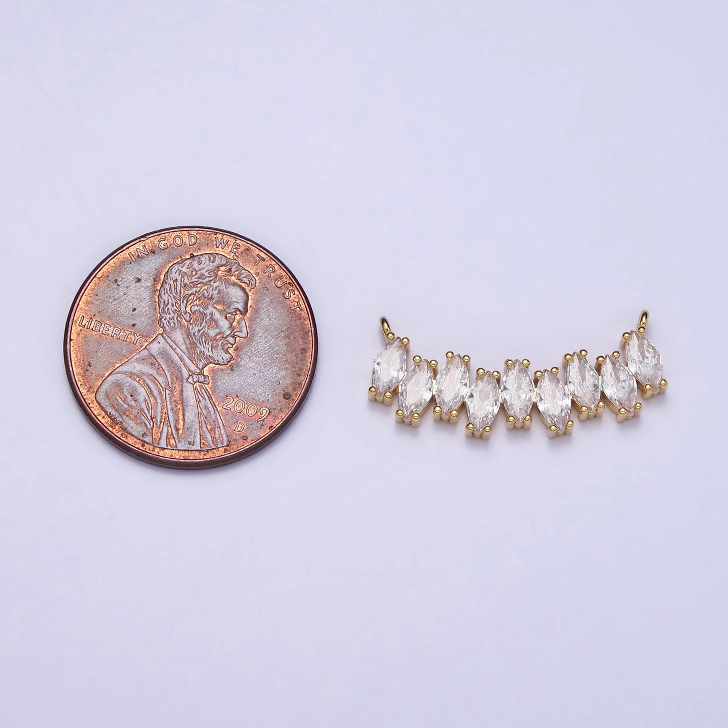 Short Gold, Silver Clear CZ Marquise Cubic Zirconia Curved Lined 22.5mm Link Connector for Necklace Bracelet Component | Y-810
