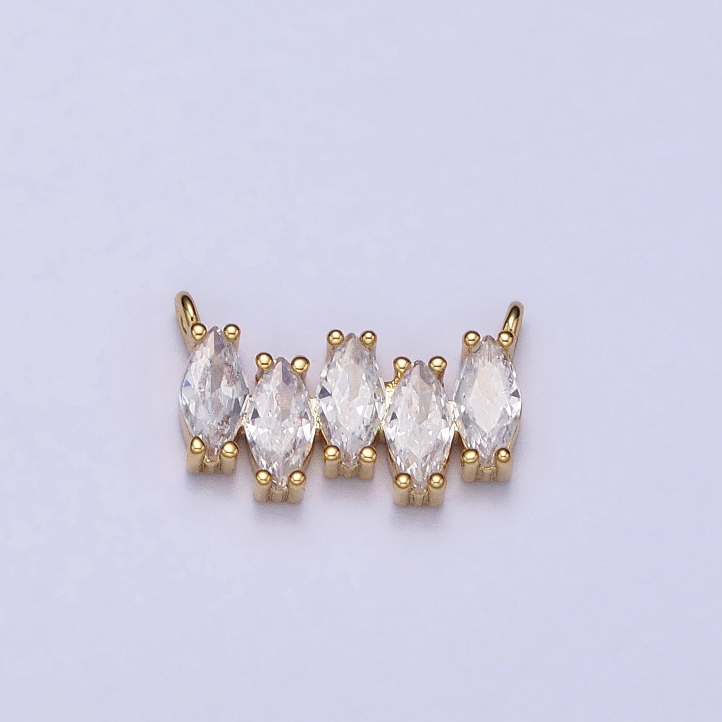 Mini Gold, Silver Clear CZ Marquise Cubic Zirconia Curved Lined 12.8mm Link Connector for Necklace Bracelet Component | Y-811