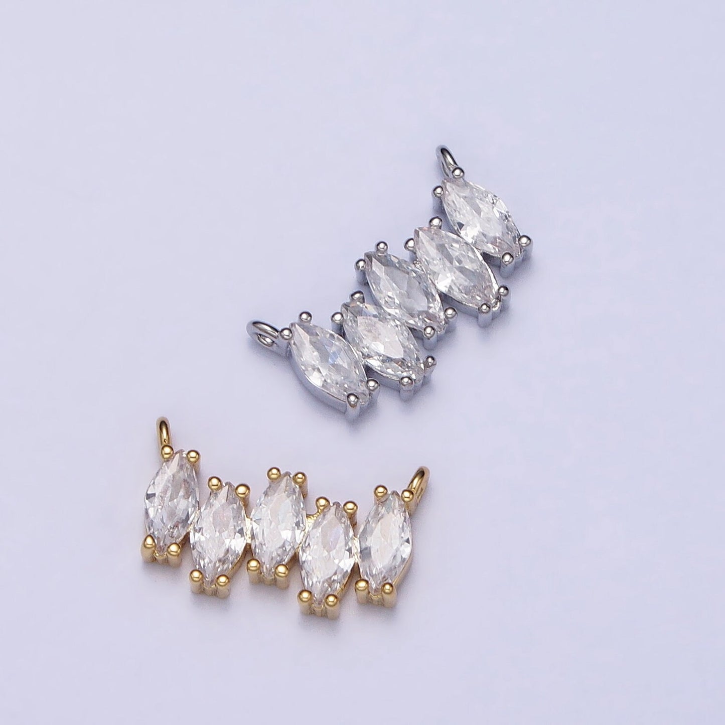 Mini Gold, Silver Clear CZ Marquise Cubic Zirconia Curved Lined 12.8mm Link Connector for Necklace Bracelet Component | Y-811