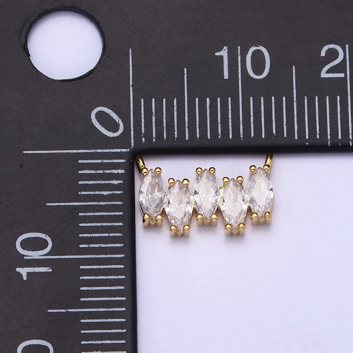 Mini Gold, Silver Clear CZ Marquise Cubic Zirconia Curved Lined 12.8mm Link Connector for Necklace Bracelet Component | Y-811