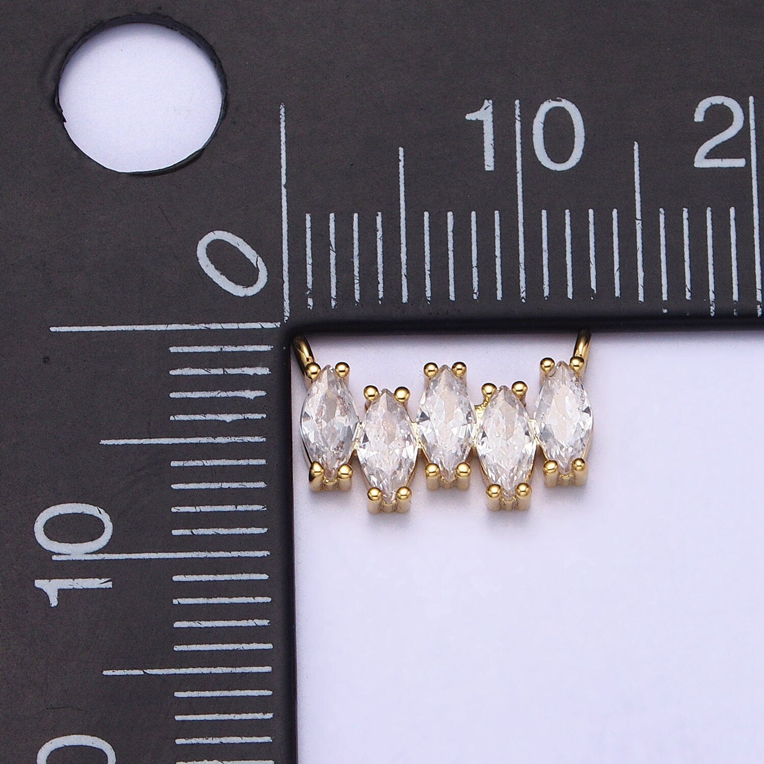 Mini Gold, Silver Clear CZ Marquise Cubic Zirconia Curved Lined 12.8mm Link Connector for Necklace Bracelet Component | Y-811