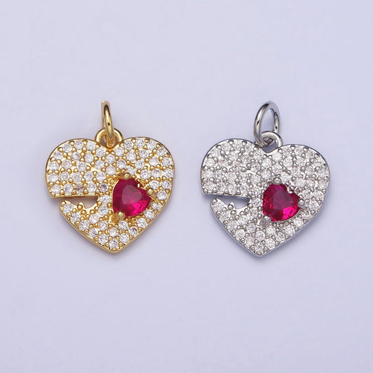 Mini Heart Pendant Fuchsia Cubic Charm, Jewelry suppliers Micro Pave Love Pendant Finding for Necklace Bracelet Supply AC666