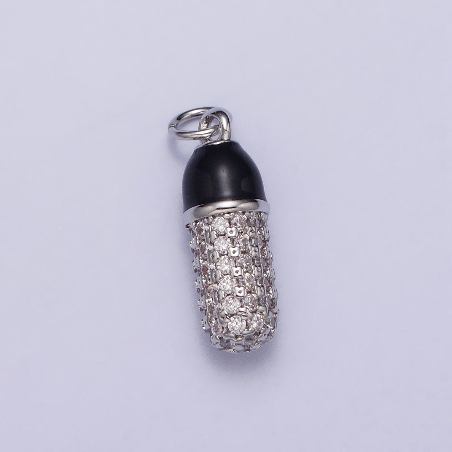 Silver CZ 14K Gold Filled Pill Bar Charm CZ White Enamel Pill Pendant for Bracelet Necklace Earring Component Supply AC402