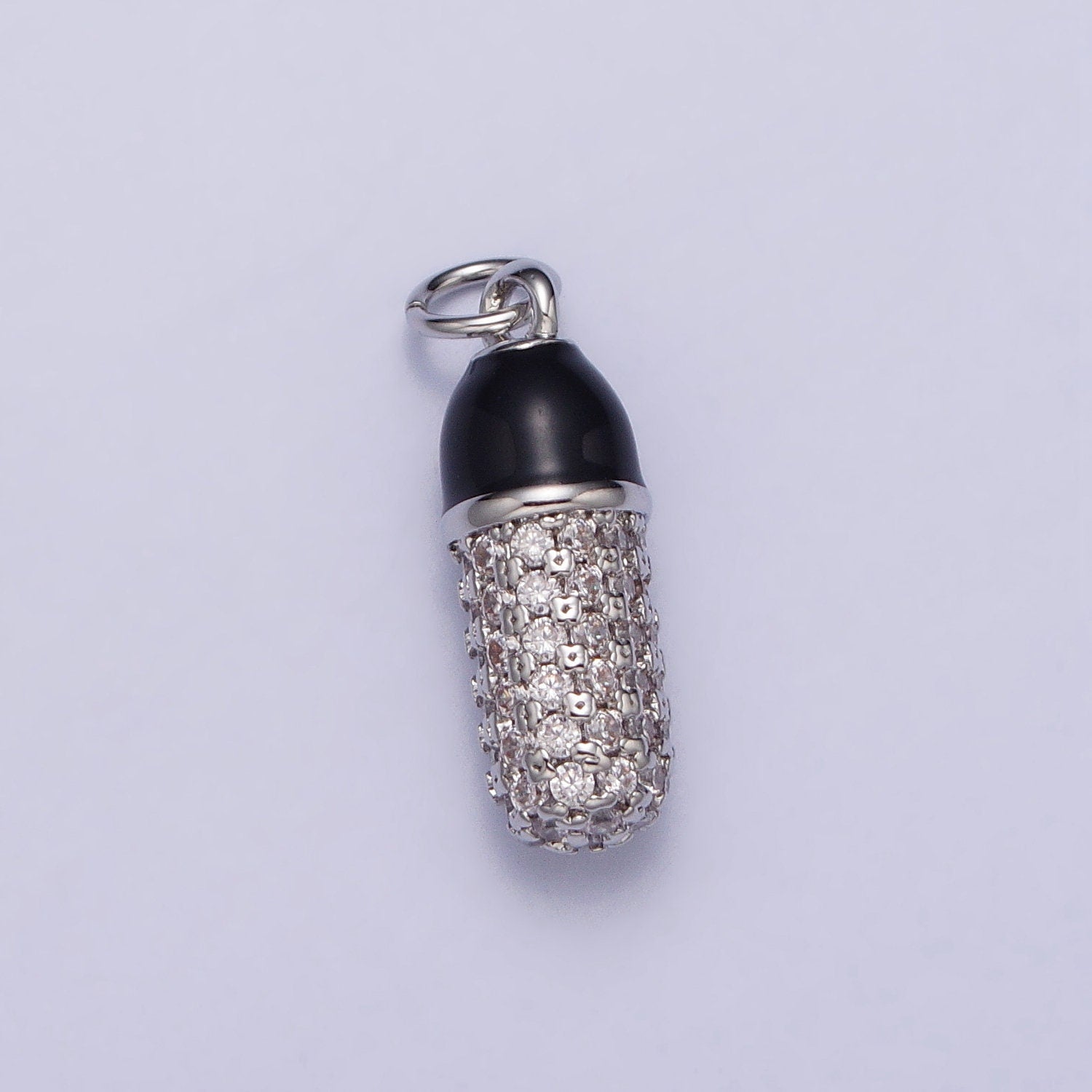 Silver CZ 14K Gold Filled Pill Bar Charm CZ White Enamel Pill Pendant for Bracelet Necklace Earring Component Supply AC402