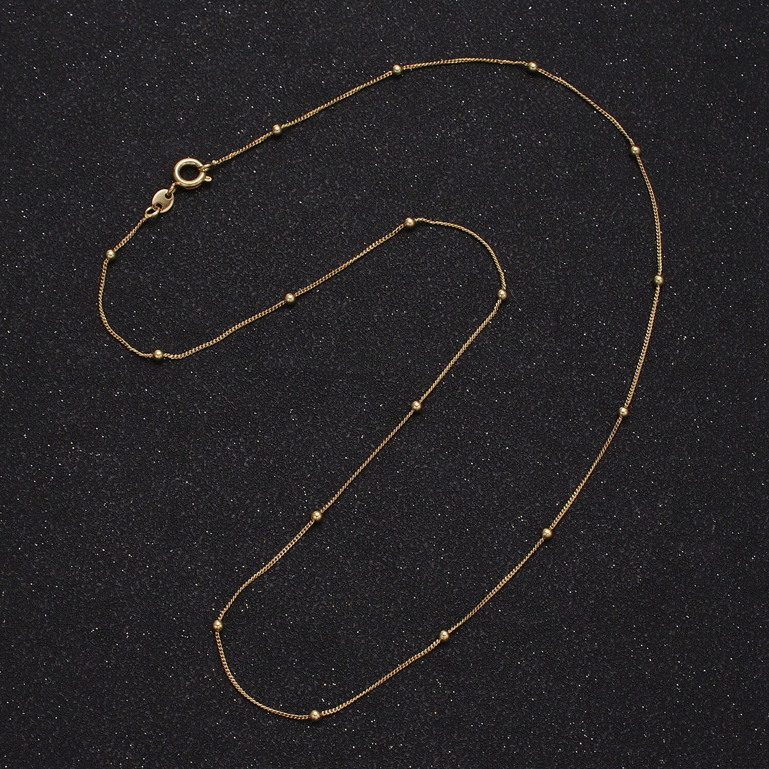 Fine Gold Beaded Satellite Chain 17.75 inch Necklace Simple, Everyday Layering Necklace WA1640 1641
