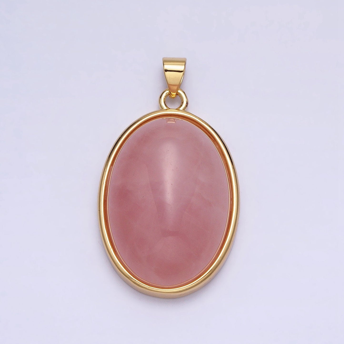 Purple Amethyst, Pink Rose Quartz Oval Cabochon 24K Gold Filled Oval Pendant AA292 AA293