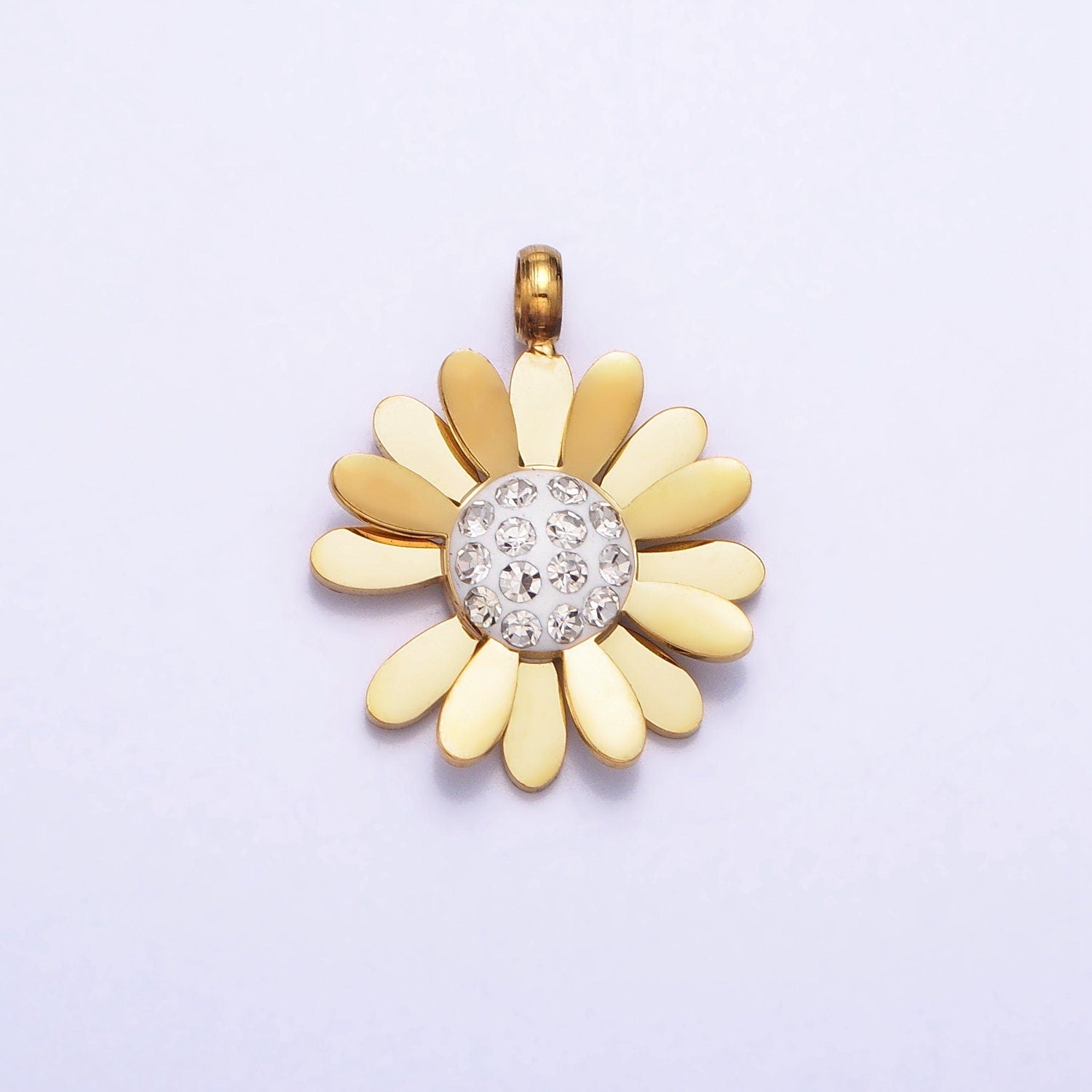 Stainless Steel Daisy Charm Gold Silver Flower Charm CZ Summer Spring Jewelry Inspired for Necklace Bracelet Earring Component P-923