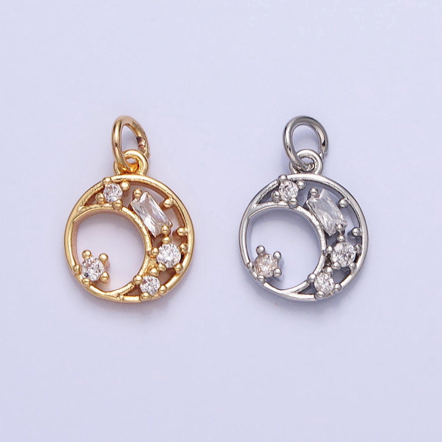 Mini Gold Crescent Moon Charm Round Disc Charm for Necklace Bracelet Earring Component AC753 AC754