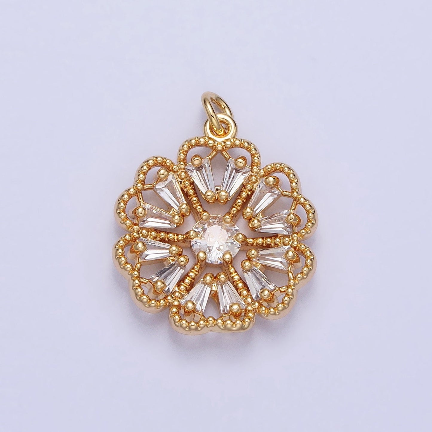 Dainty Gold Sun Flower Charm Silver Baguette Floral Charm AC747 AC748