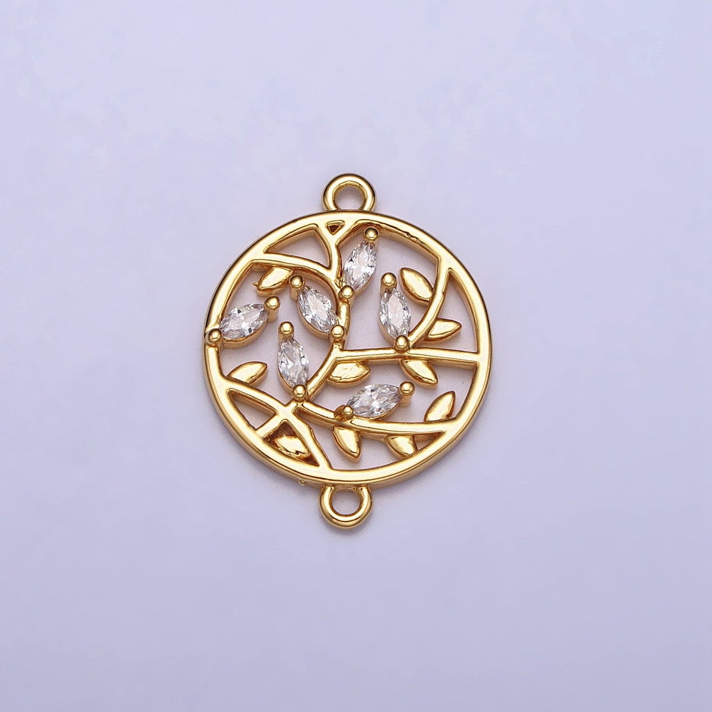 Laurel Wreath Gold plated Charm Connector Fashion Minimalist Jewelry Olive Branches Bay Leaves Leaf Marquise CZ Charm Y-873