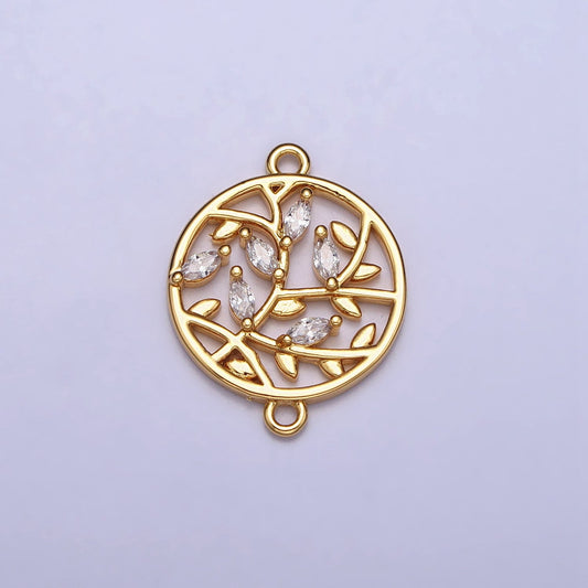 Laurel Wreath Gold plated Charm Connector Fashion Minimalist Jewelry Olive Branches Bay Leaves Leaf Marquise CZ Charm Y-873