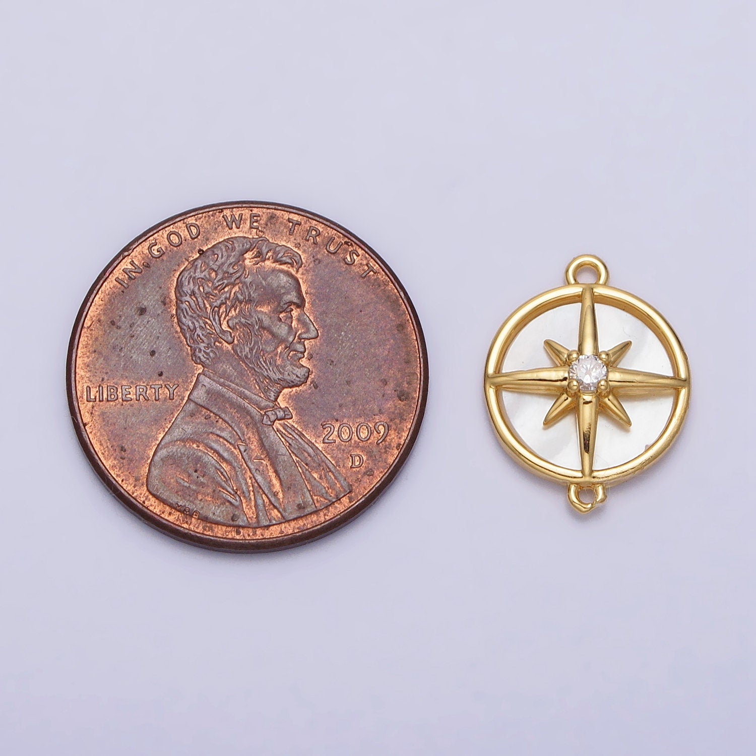 Dainty Coin charm, Small gold North Star Charm Connector journey travel charm tiny Necklace Charm, bracelet Celestial Jewelry Y-879