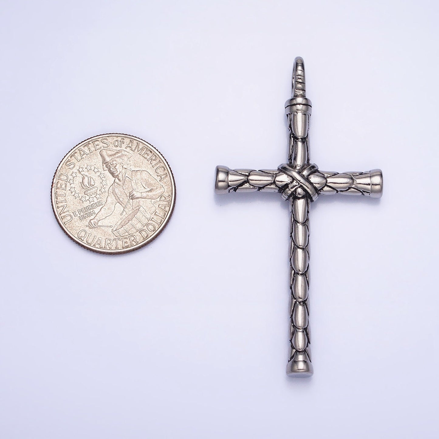 Men Cross Charm Stainless Steel Dangle Charm in Gold Silver Color Religious Heavy Hard Pendant Lead Nickel Free Tarnish Free | P-1143