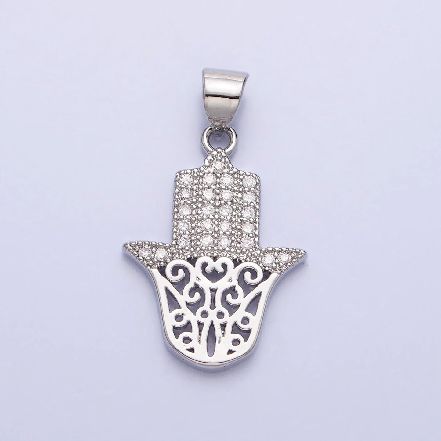 Dainty 24K Gold Filled Hamsa Hand Pendant Micro Pave Silver Hand of Fatimah Charm AA307 AA308