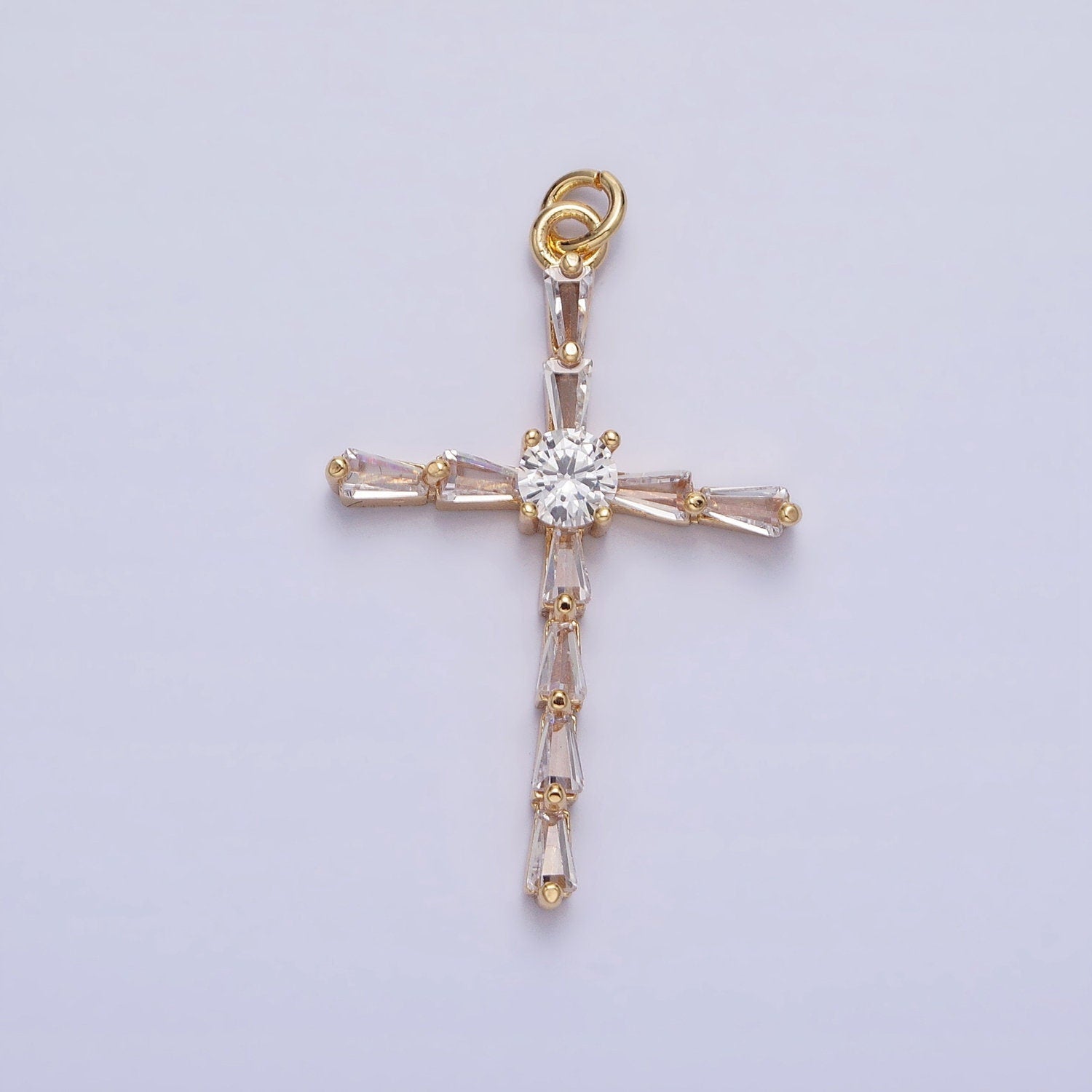 Dainty Cross Pendant , Victorian Gold Cross Charm add on charm Cubic Zirconia for Religious necklace earring AC735