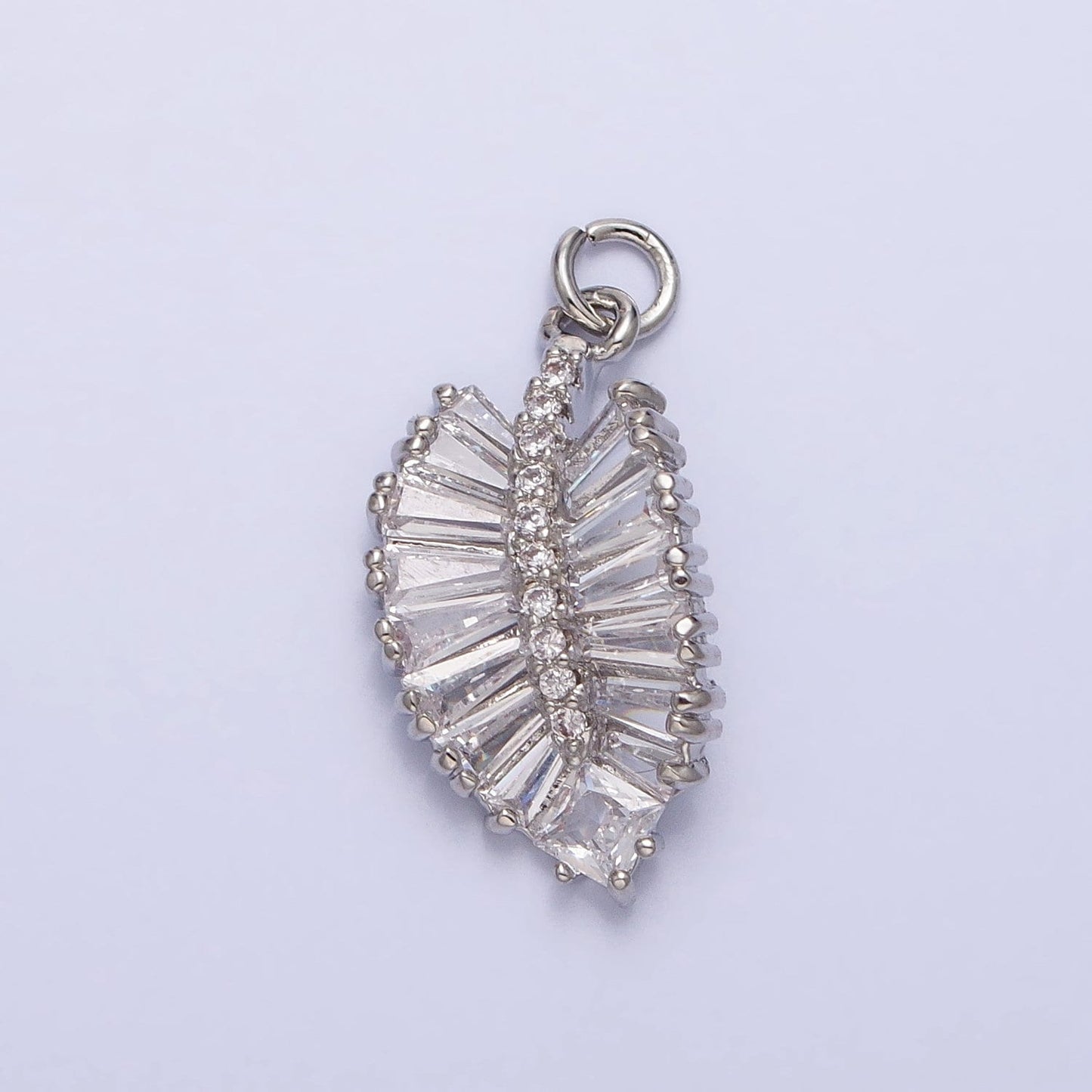 Plated Brass Micro Pave Cubic Zirconia Leaf Charm Baguette Small Leaf Charms for Jewelry Making
