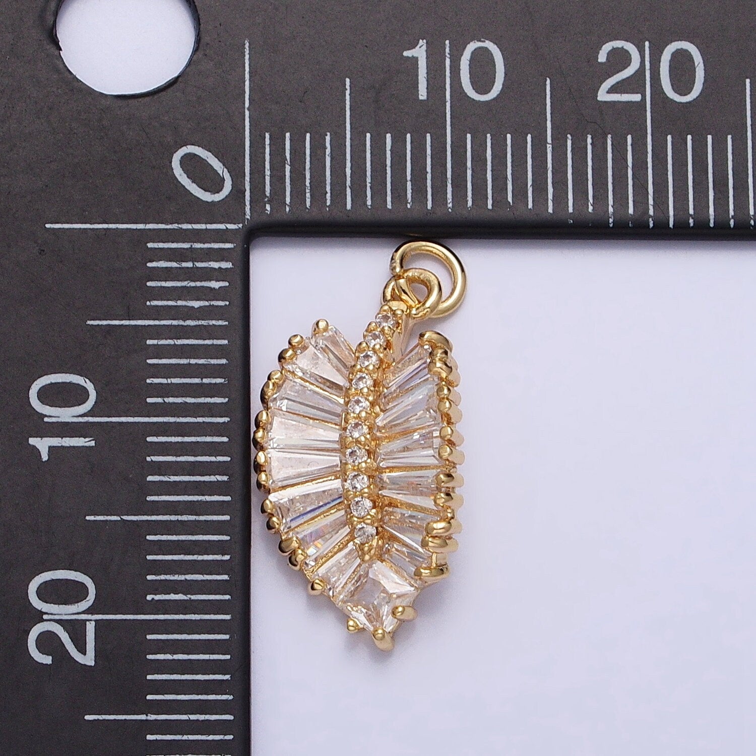 Plated Brass Micro Pave Cubic Zirconia Leaf Charm Baguette Small Leaf Charms for Jewelry Making