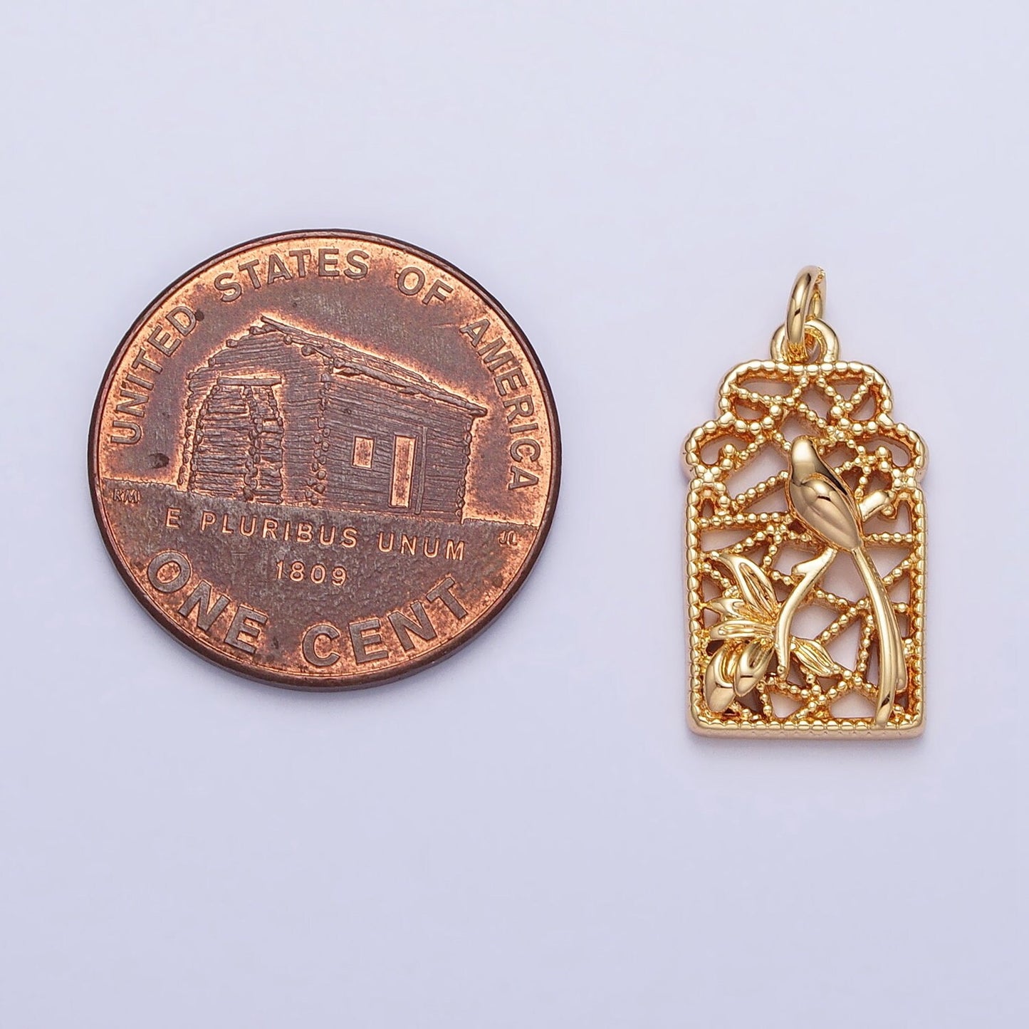 Bird in window Gold Plated pendant charms 19.8x9.9m for Bracelet Necklace Earring Supply AC715 AC716