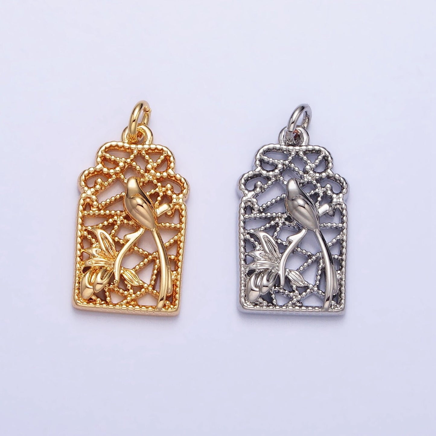 Bird in window Gold Plated pendant charms 19.8x9.9m for Bracelet Necklace Earring Supply AC715 AC716