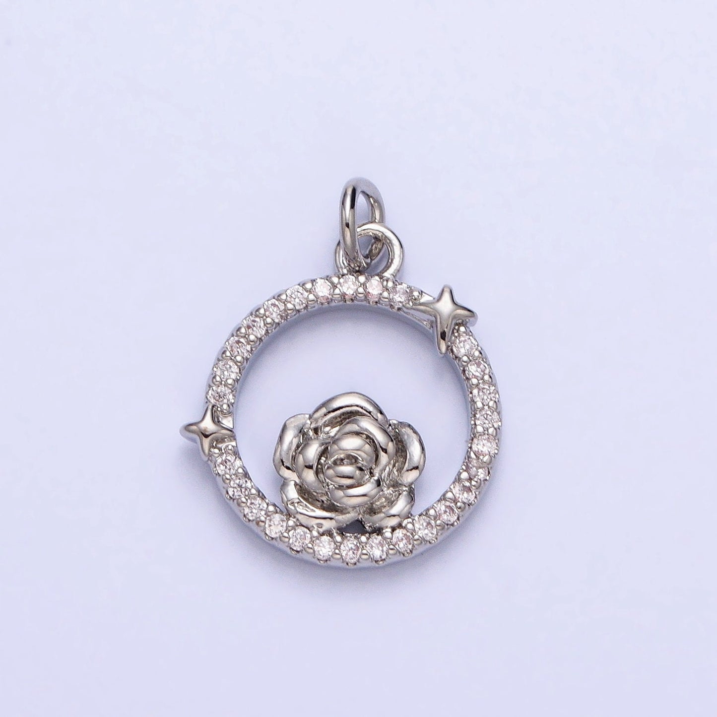 Dainty Gold Rose Charm Flower Micro Pave Round Coin Shape Pendant Floral Charm for Necklace Bracelet Component AC771