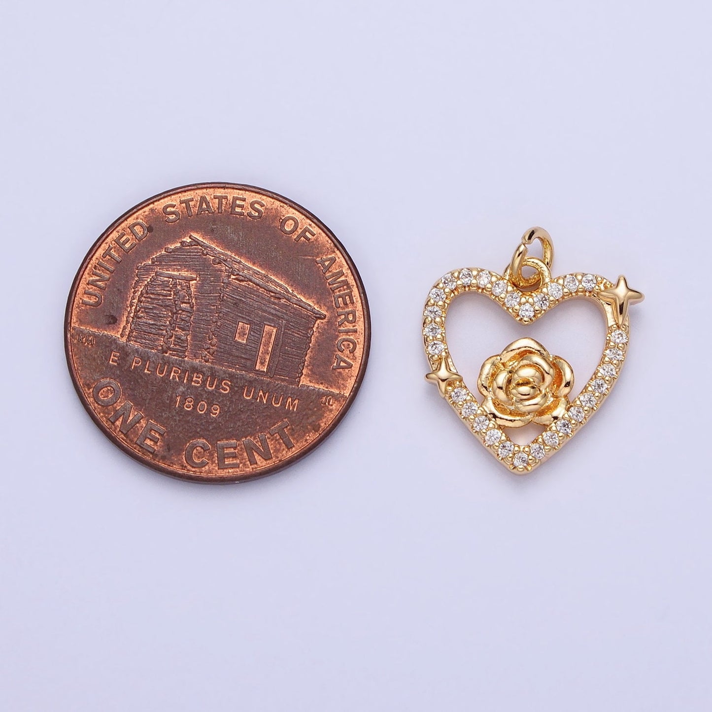 Dainty Gold Rose Charm Flower Micro Pave Heart Shape Pendant Floral Charm for Necklace Bracelet Component AC717