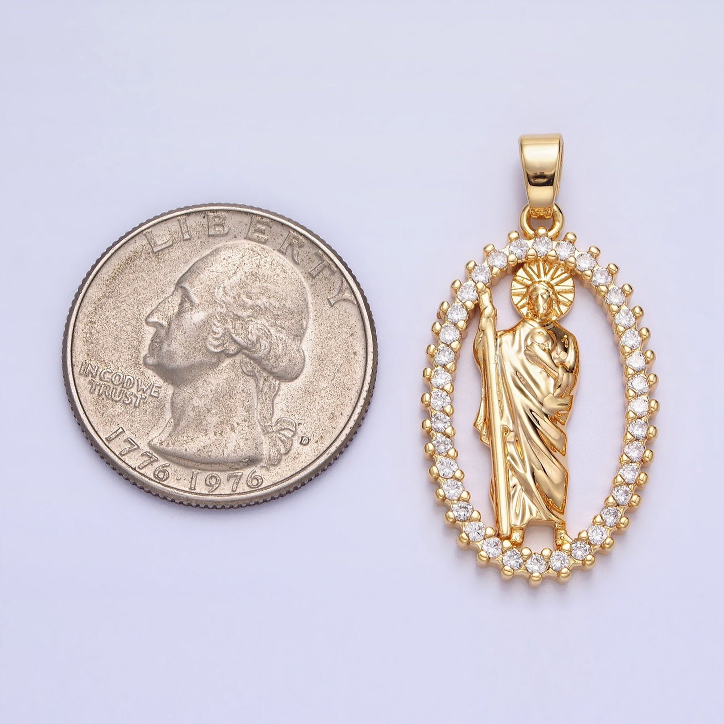 Saint Jude Pendant Oval Clear CZ Religious DIY Charm Jewelry Necklace Bracelet Earring AA401 AA402