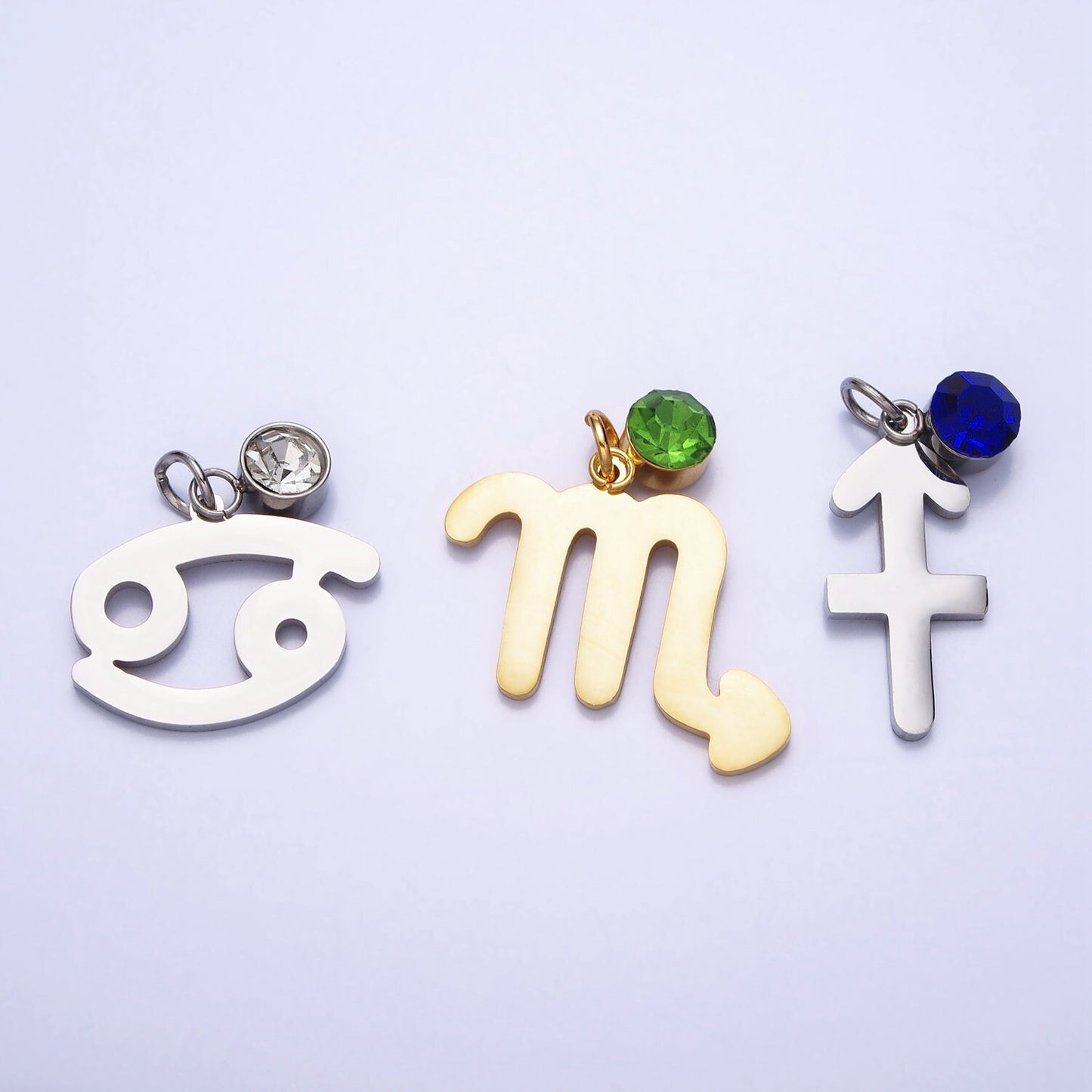 Add on Small Gold Zodiac Charms Birthstone CZ Astrological Zodiac Signs Symbols, Birthday Personalized Horoscope Charm Stainless Steel