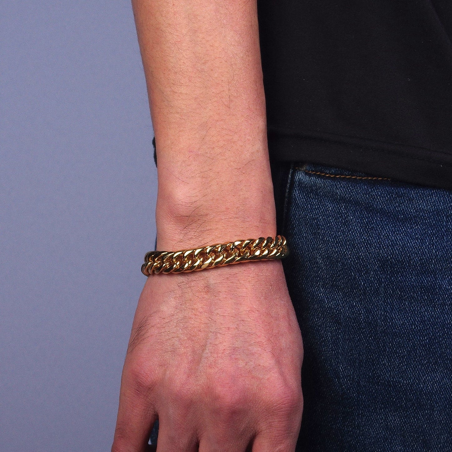 Miami Cuban Link Chain Bracelet 24k Gold Plated Hip Hop Stainless Steel 8mm-11mm Thick Bracelet for Men Father Day Gift Boy Friend Jewelry