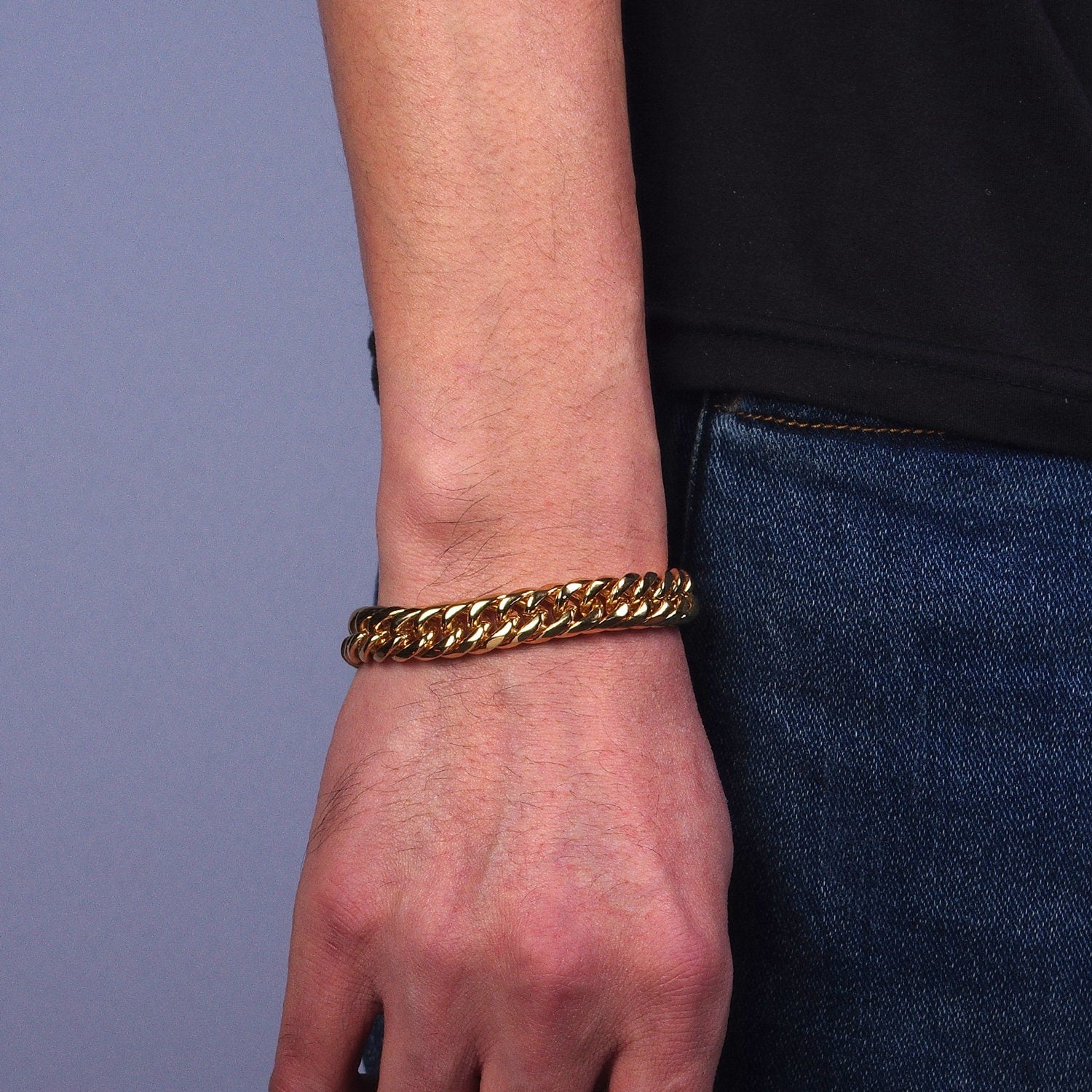 Miami Cuban Link Chain Bracelet 24k Gold Plated Hip Hop Stainless Steel 8mm-11mm Thick Bracelet for Men Father Day Gift Boy Friend Jewelry