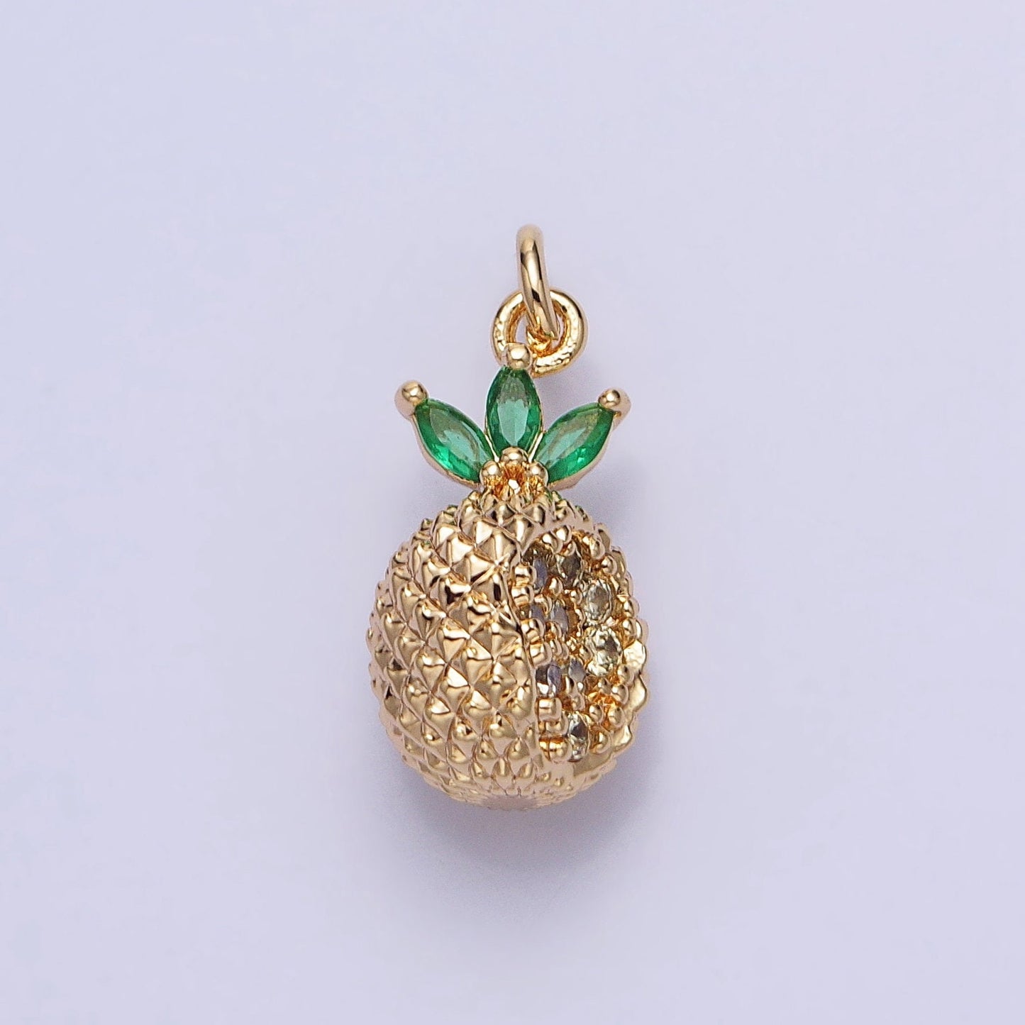 Tiny Gold Pineapple Charm, Cubic Zirconia Pina Charm Jewelry Making Supply CZ Dole Tropical Fruit Food Charm AC705