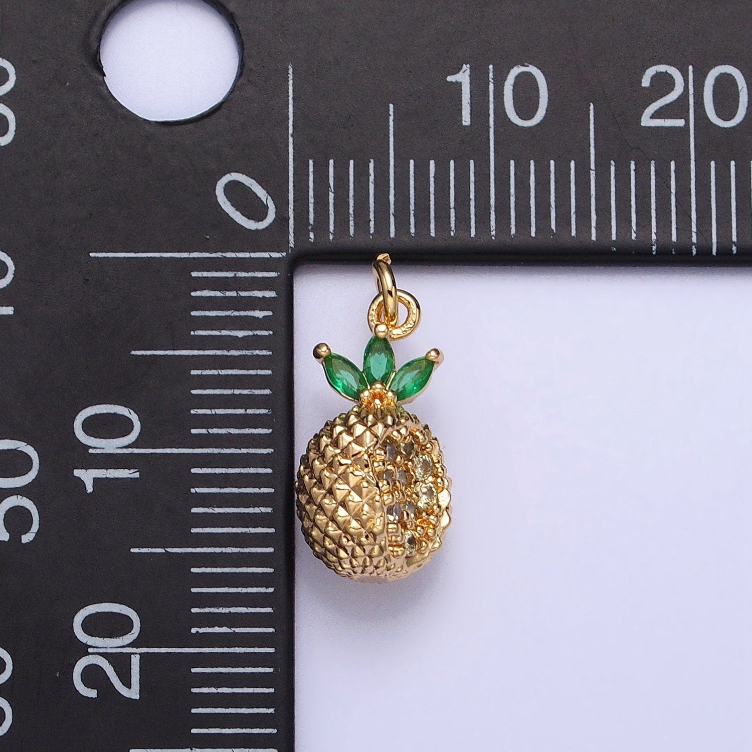 Tiny Gold Pineapple Charm, Cubic Zirconia Pina Charm Jewelry Making Supply CZ Dole Tropical Fruit Food Charm AC705