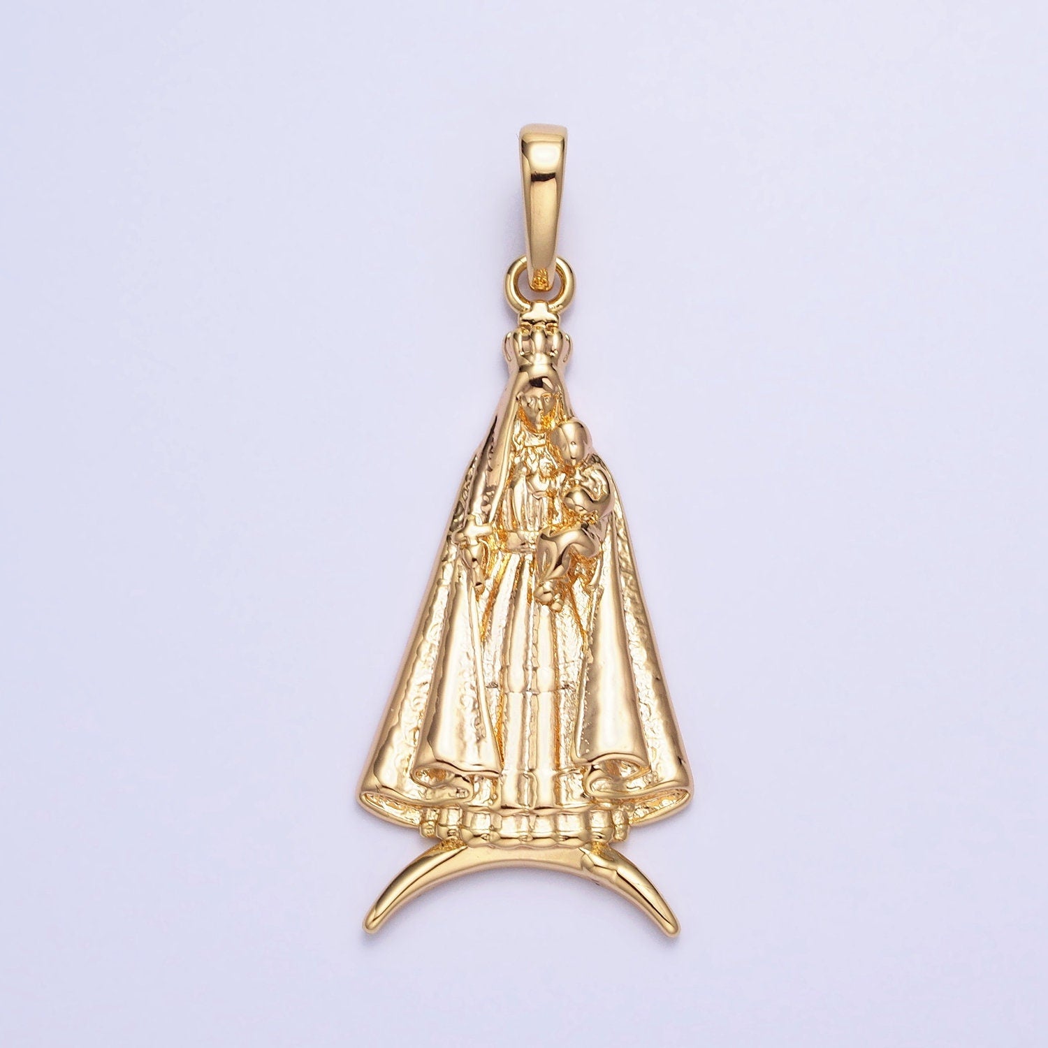 Gold Plated over Brass Pendant Our Nossa Senhora Aparecida Charm Pendant Catholic Religious Jewelry Making Supply AA176