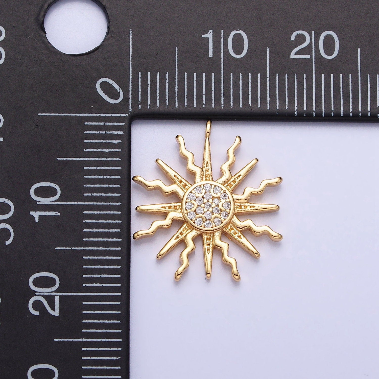 Dainty Gold Sun Burst Charm cz Round SunBurst Medallion Pendant, 18.2x16.3mm, Micro Pave Gold Sun Celestial Jewelry AC685