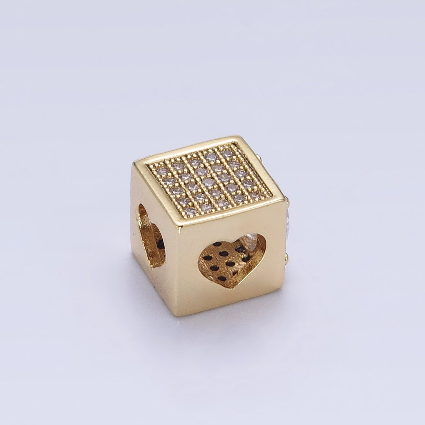14k Gold Filled CZ Micro Pave Beads, Cubic Zirconia Beads Heart Connecter Beads 10mm Square Cube Beads for Jewelry Making B-814