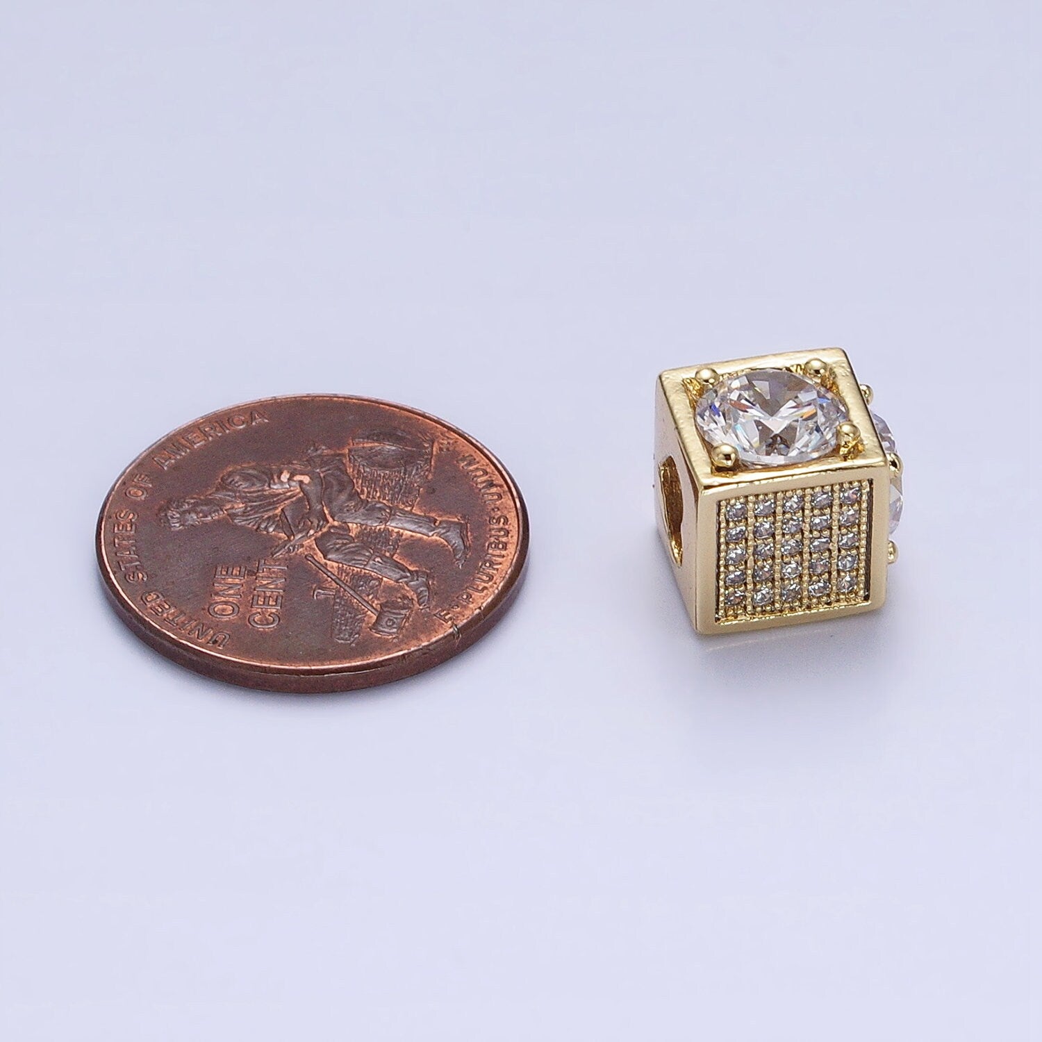 14k Gold Filled CZ Micro Pave Beads, Cubic Zirconia Beads Heart Connecter Beads 10mm Square Cube Beads for Jewelry Making B-814