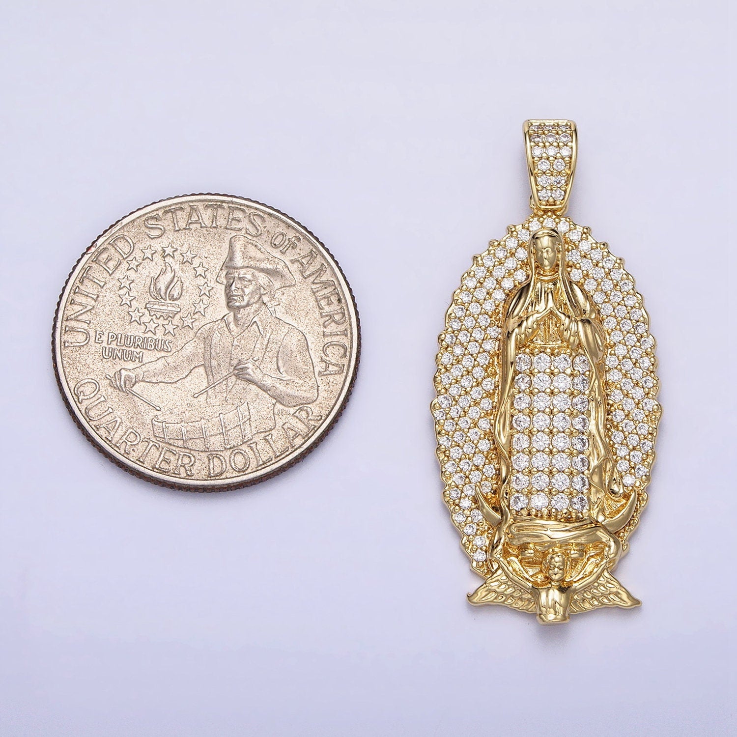 Gold Filled Iced Lady of Guadalupe Pendant CZ Women Iced Pendant for Statement Religious Jewelry Making Supply Hip Hop Jewelry AA300