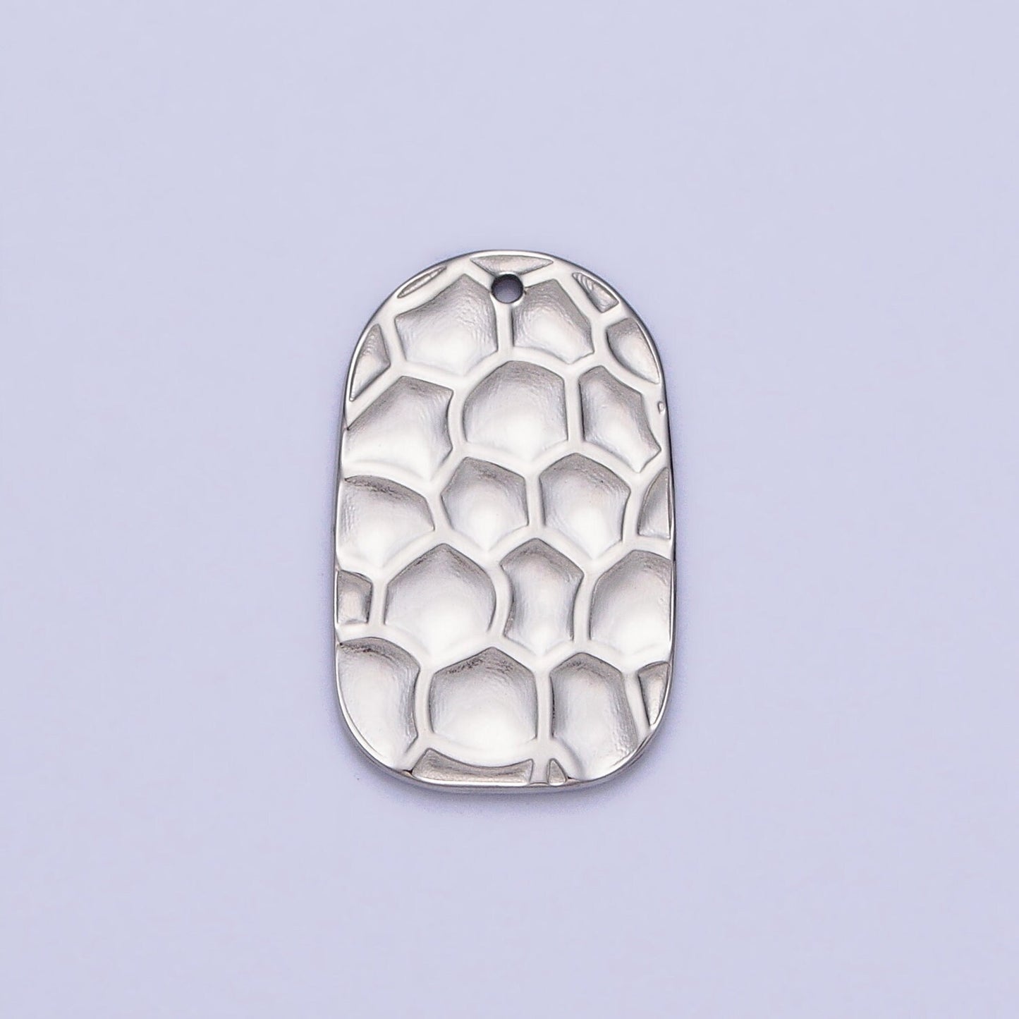 Dainty Stainless Steel Honey Comb Hammered Rectangular Tag Charm in Gold & Silver Lead Nickel Free Tarnish Free | P-891