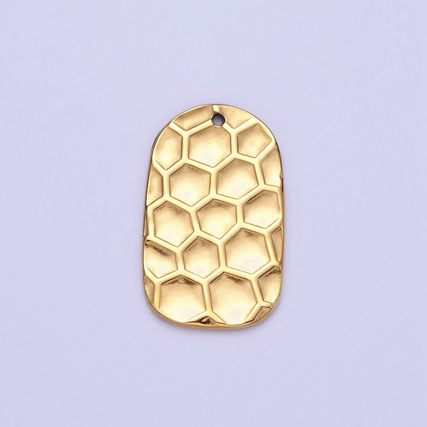 Dainty Stainless Steel Honey Comb Hammered Rectangular Tag Charm in Gold & Silver Lead Nickel Free Tarnish Free | P-891