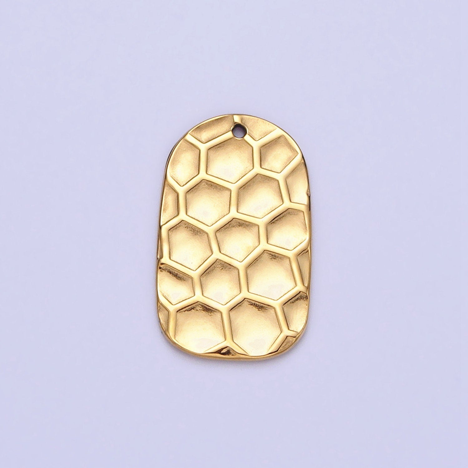 Dainty Stainless Steel Honey Comb Hammered Rectangular Tag Charm in Gold & Silver Lead Nickel Free Tarnish Free | P-891