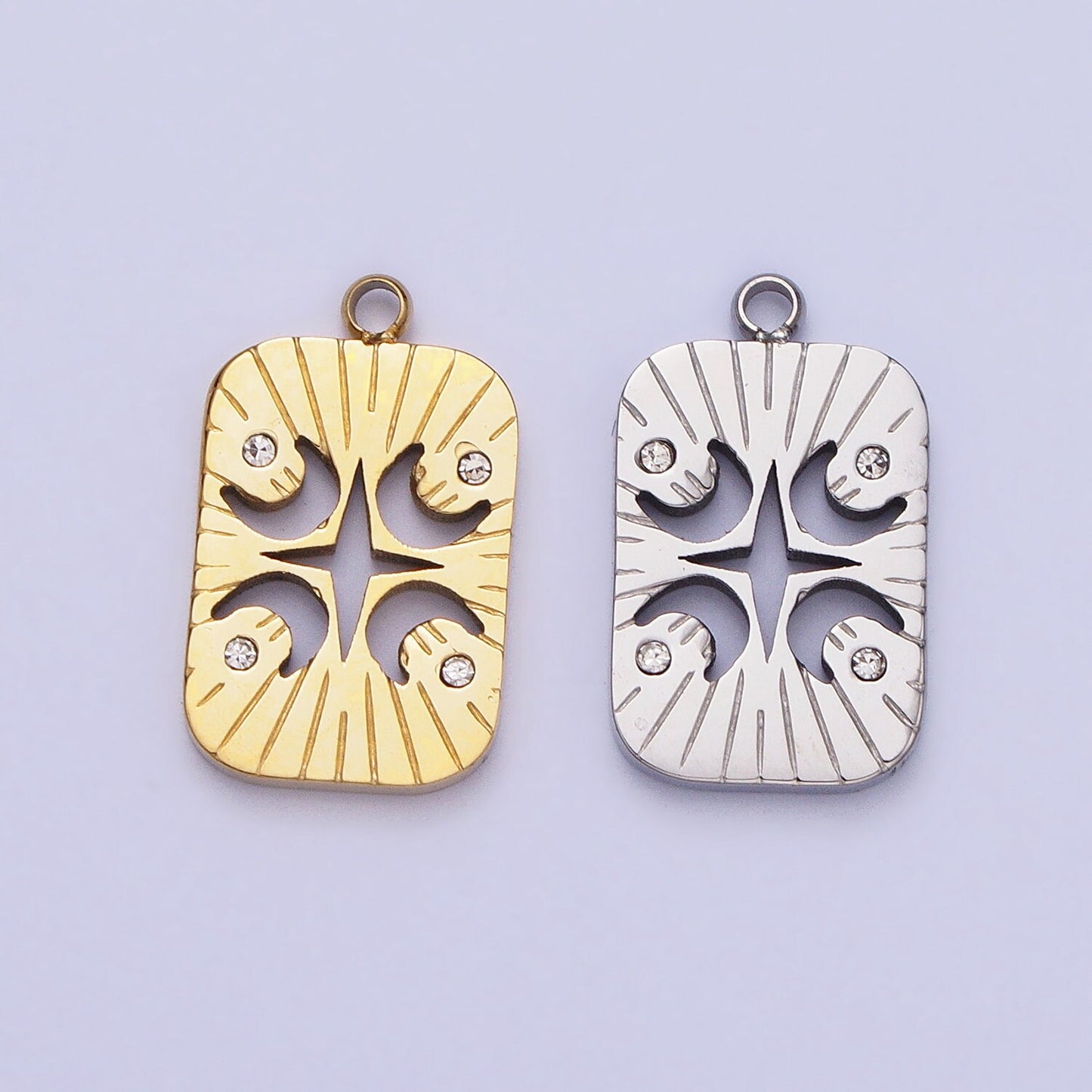 Dainty CZ Stainless Steel Crescent Moon Star Charm in Gold & Silver Tag Celestial Pendant Lead Nickel Free Tarnish Free | P887