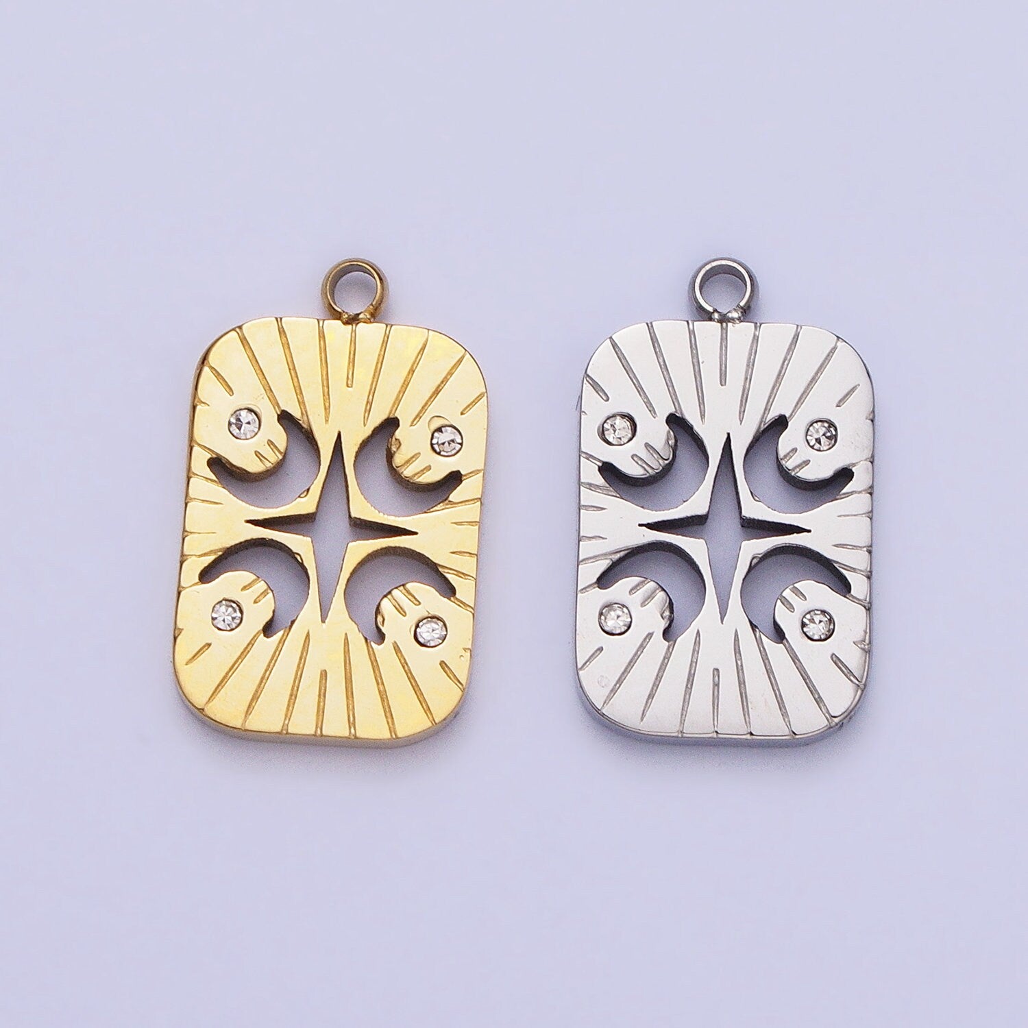 Dainty CZ Stainless Steel Crescent Moon Star Charm in Gold & Silver Tag Celestial Pendant Lead Nickel Free Tarnish Free | P887